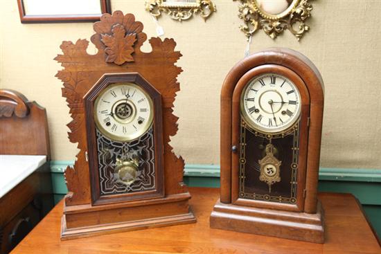 TWO SHELF CLOCKS. An eight day