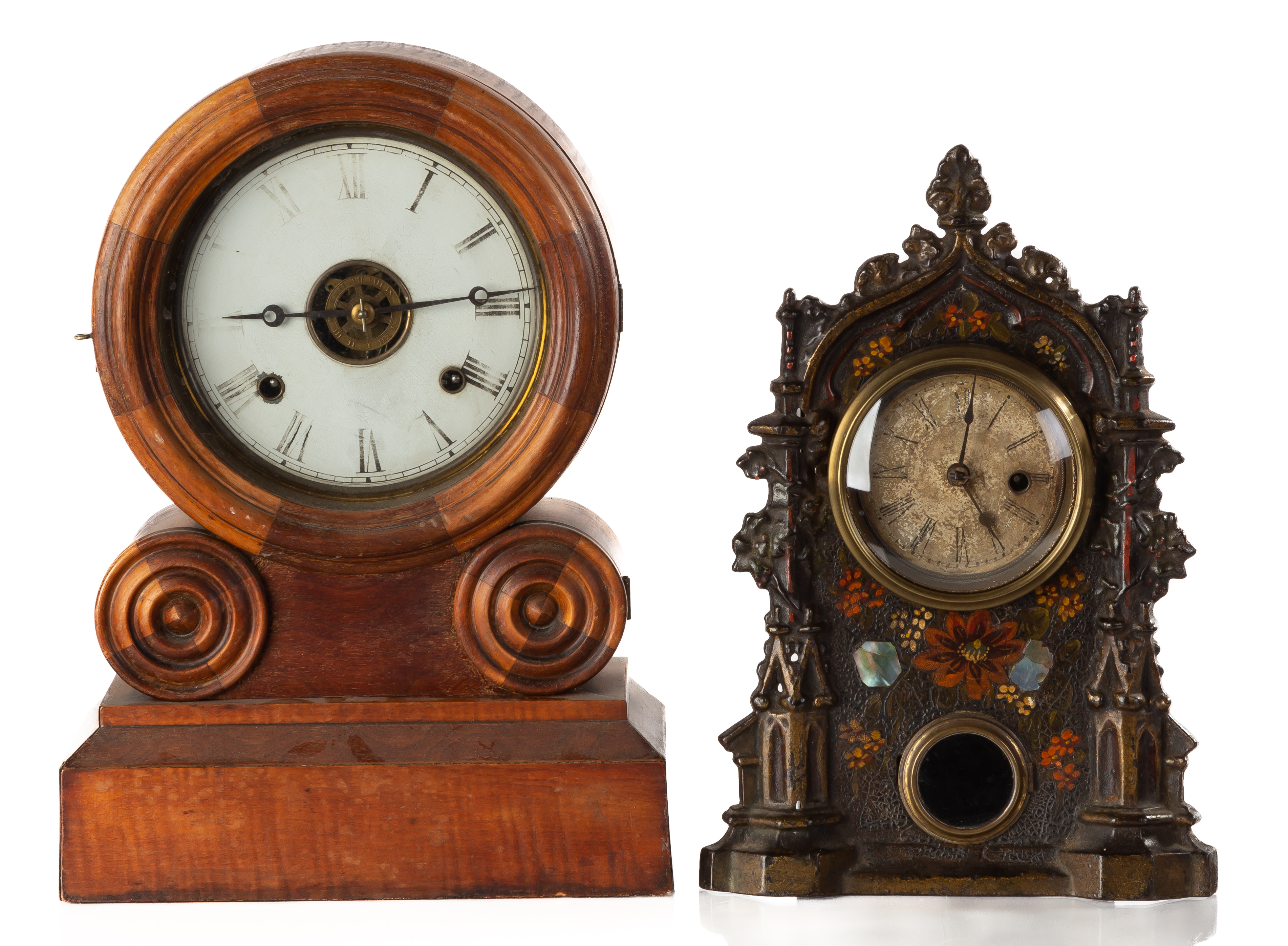 TWO SHELF CLOCKS L: E. Ingraham,