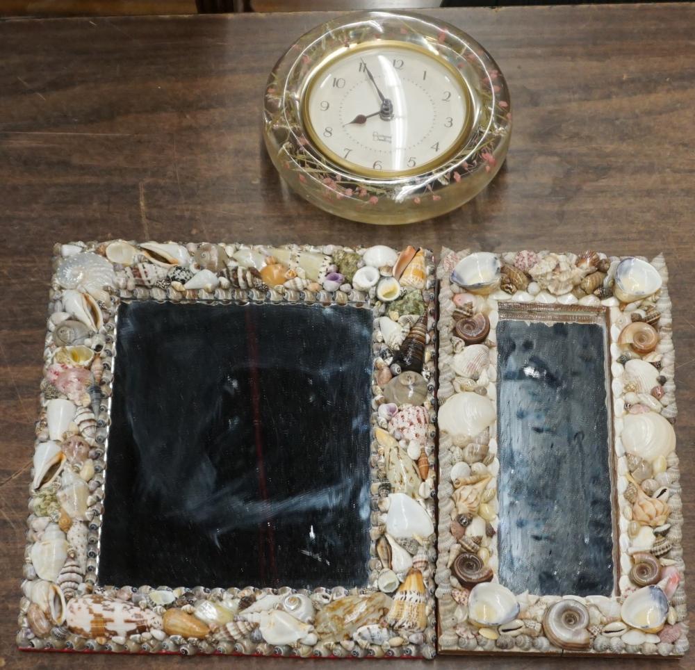 TWO SHELL FRAME MIRRORS AND A