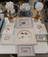 TWO SHELL TOPIARIES AND SEVEN