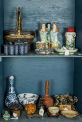 TWO SHELVES OF ASIAN CERAMICS