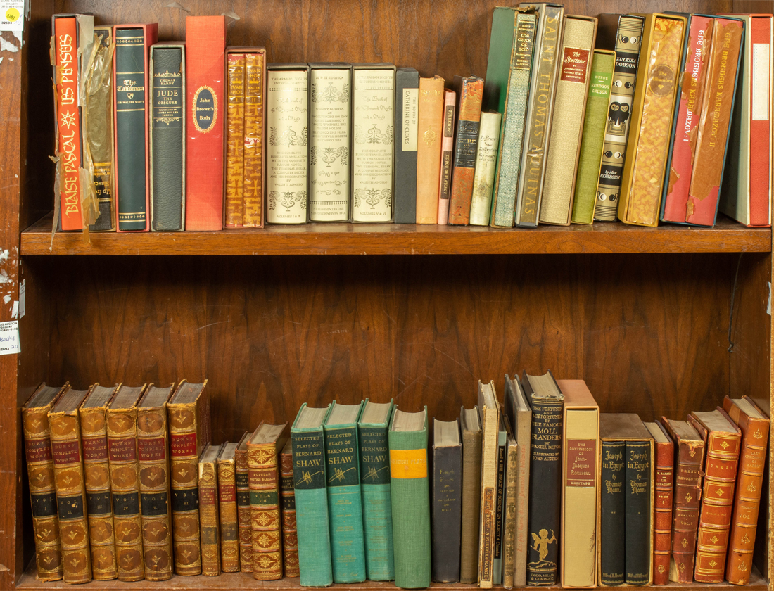 TWO SHELVES OF BOOKS OF MOSTLY