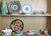 TWO SHELVES OF CERAMIC AND GLA