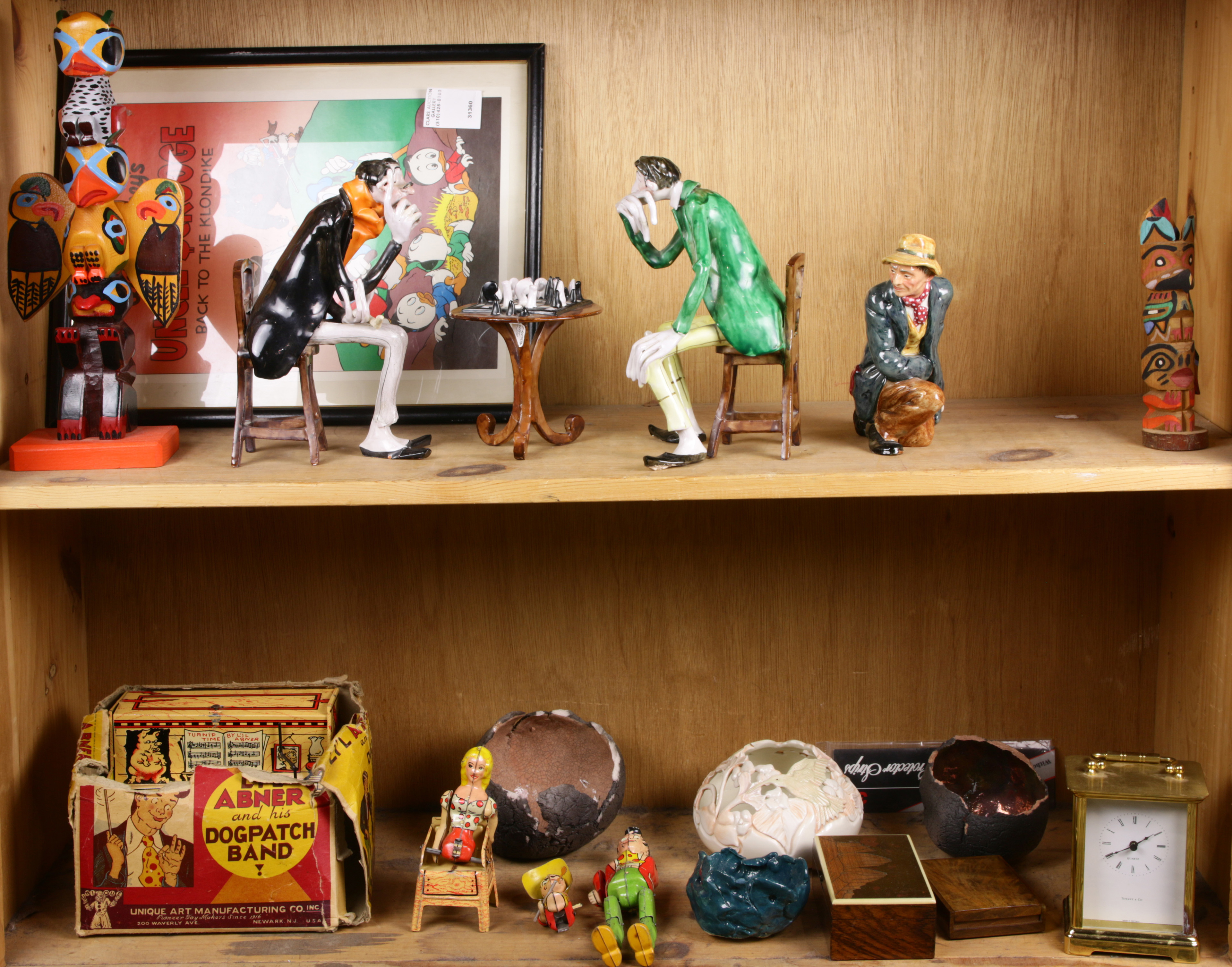 TWO SHELVES OF DECORATIVE ITEMS Two