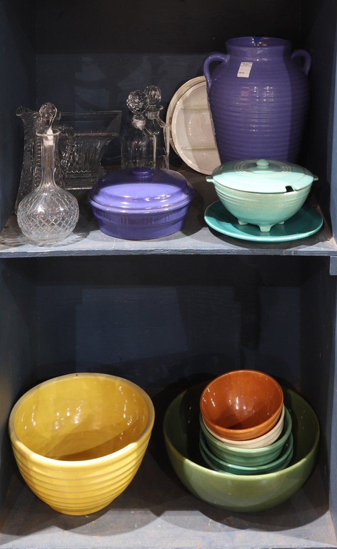 TWO SHELVES OF GLASS AND CERAMICS