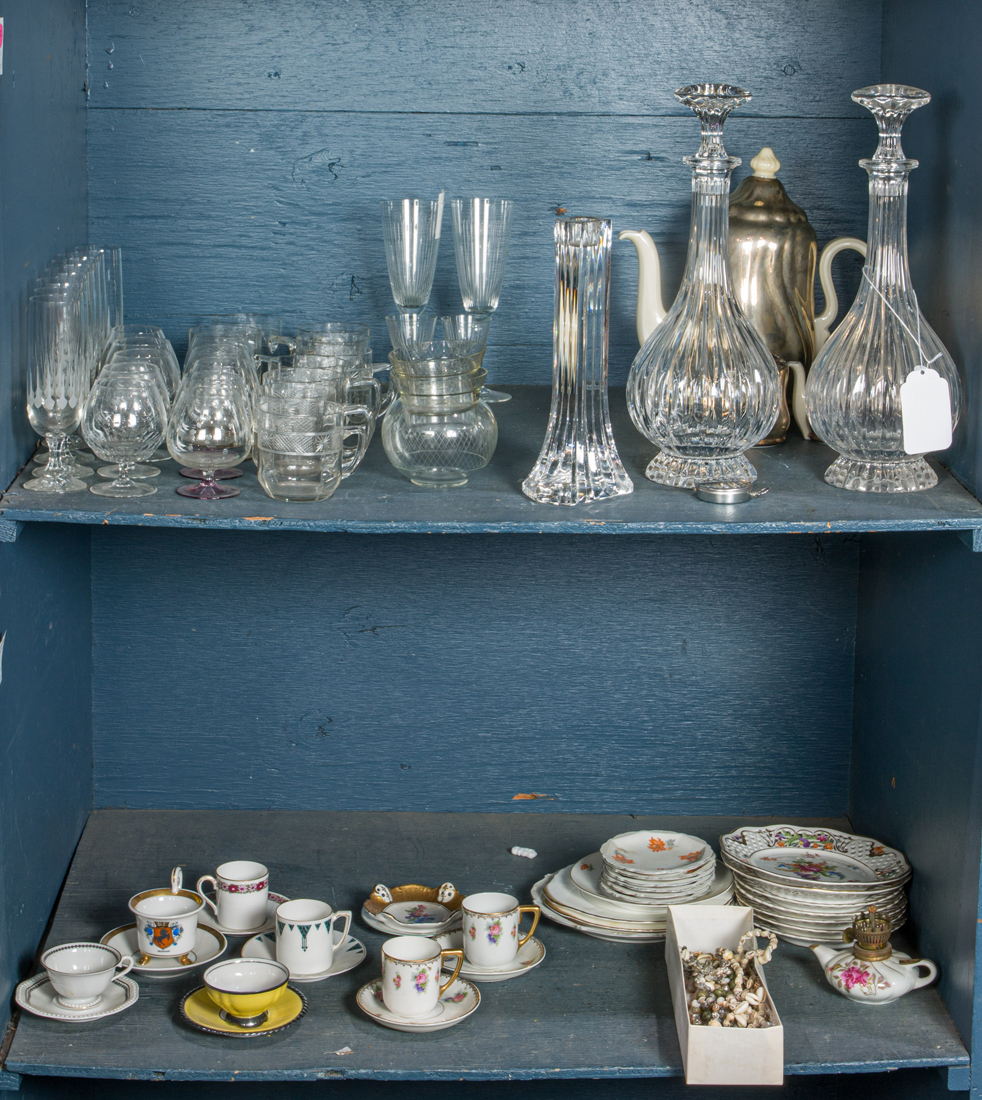 TWO SHELVES OF GLASSWARE Two