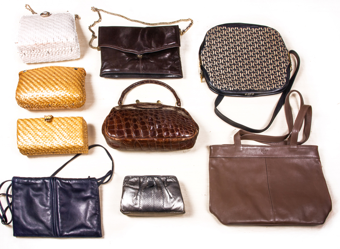 TWO SHELVES OF LADIES HANDBAGS,