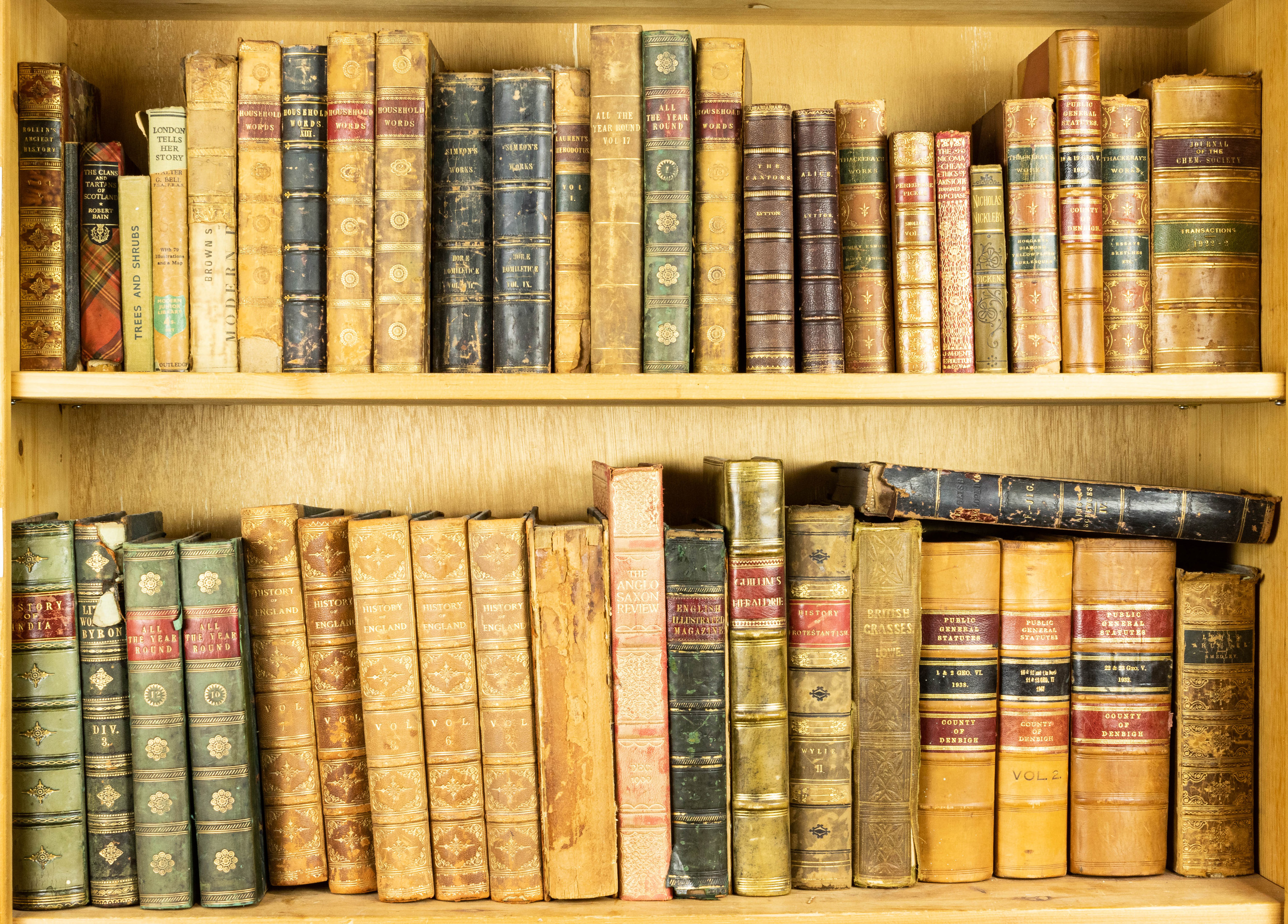 TWO SHELVES OF LEATHER BOUND