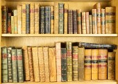 TWO SHELVES OF LEATHER BOUND B