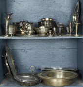 TWO SHELVES OF MAINLY SILVER P