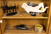TWO SHELVES OF METAL SCULPTURE