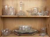 TWO SHELVES OF MOSTLY CUT GLAS