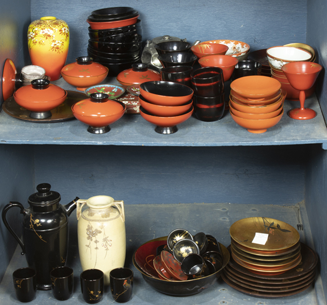 TWO SHELVES OF MOSTLY JAPANESE