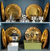 TWO SHELVES OF SILVER PLATE AN