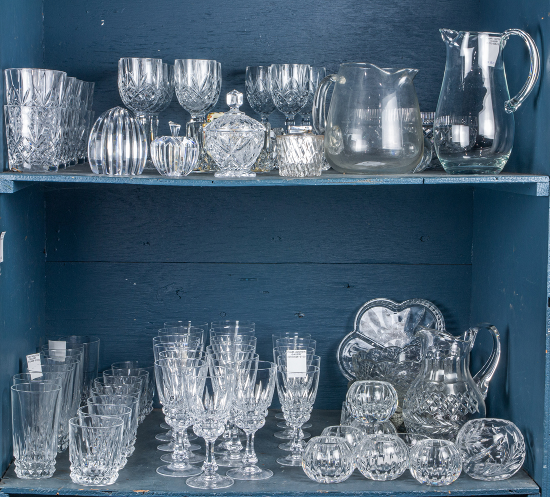 TWO SHELVES OF STEMWARE, SERVING