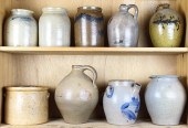 TWO SHELVES OF STONEWARE CROCK