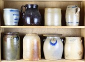 TWO SHELVES OF STONEWARE CROCK