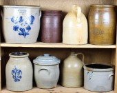 TWO SHELVES OF STONEWARE CROCK