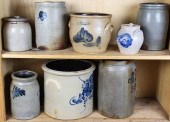 TWO SHELVES OF STONEWARE CROCK