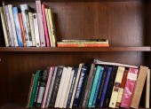 TWO SHELVES OF TEXTS ON DECORA