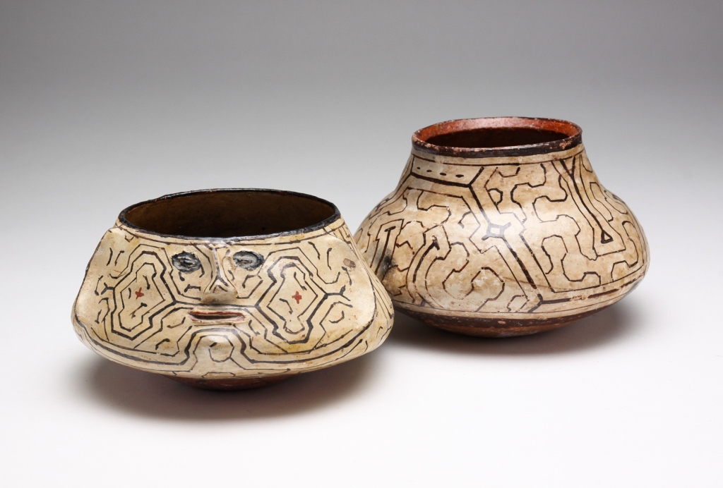 TWO SHIPIBO POTTERY BOWLS. Peru,