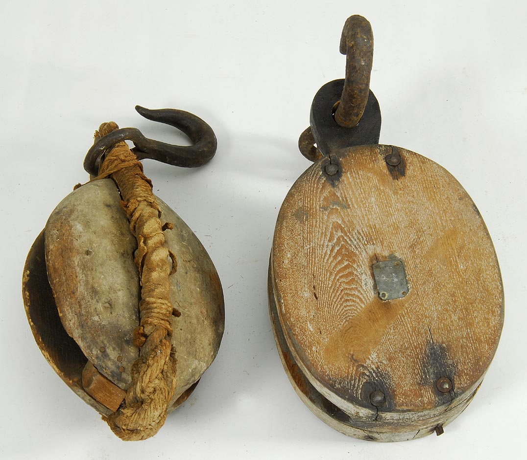 TWO SHIP'S BLOCKS WITH WOODEN