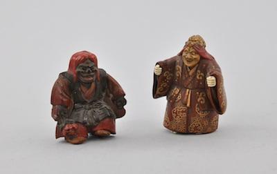 Two Shojo Netsukes Lacquered carved