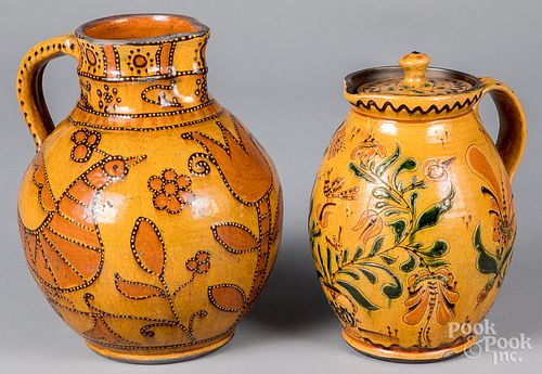 TWO SHOONER SGRAFFITO REDWARE