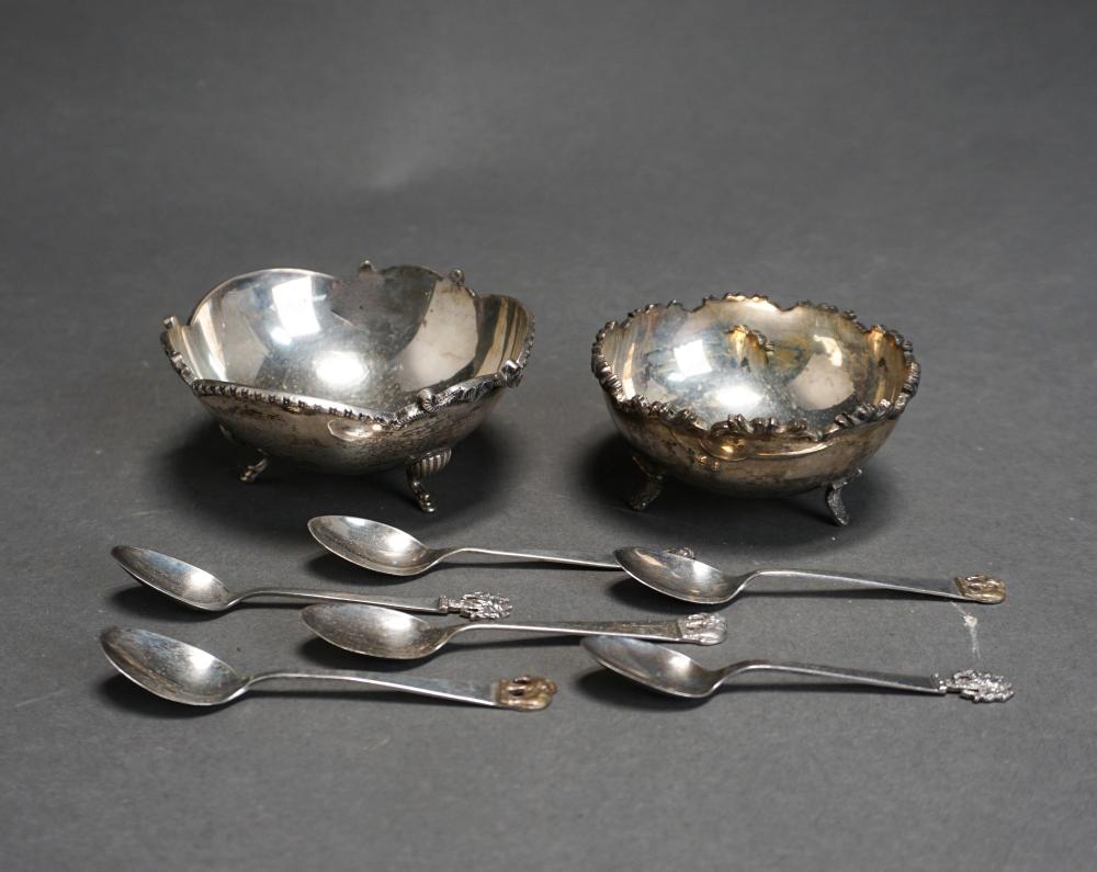 TWO SIAMESE SILVER CONDIMENT