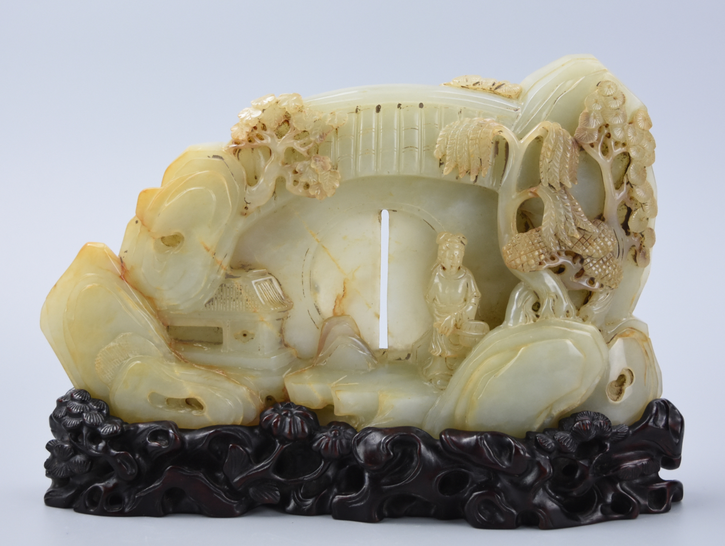 TWO-SIDED HETIAN JADE CARVING W/