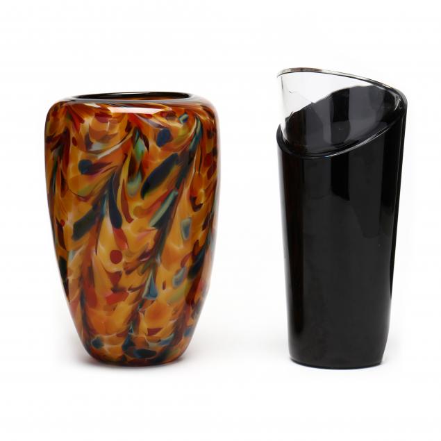 TWO SIGNED ART GLASS VASES