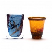TWO SIGNED ART GLASS VASES Lat