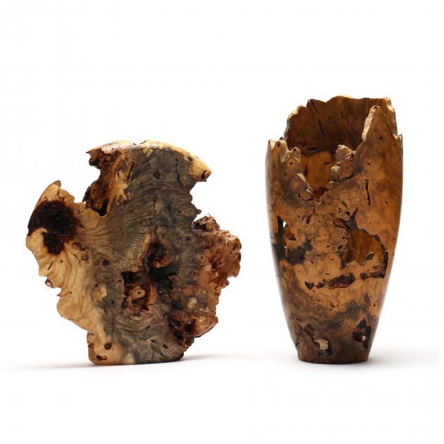 TWO SIGNED BUCKEYE-BURL WOOD