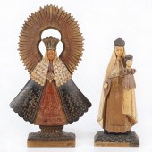 TWO SIGNED CARVED AND POLYCHRO