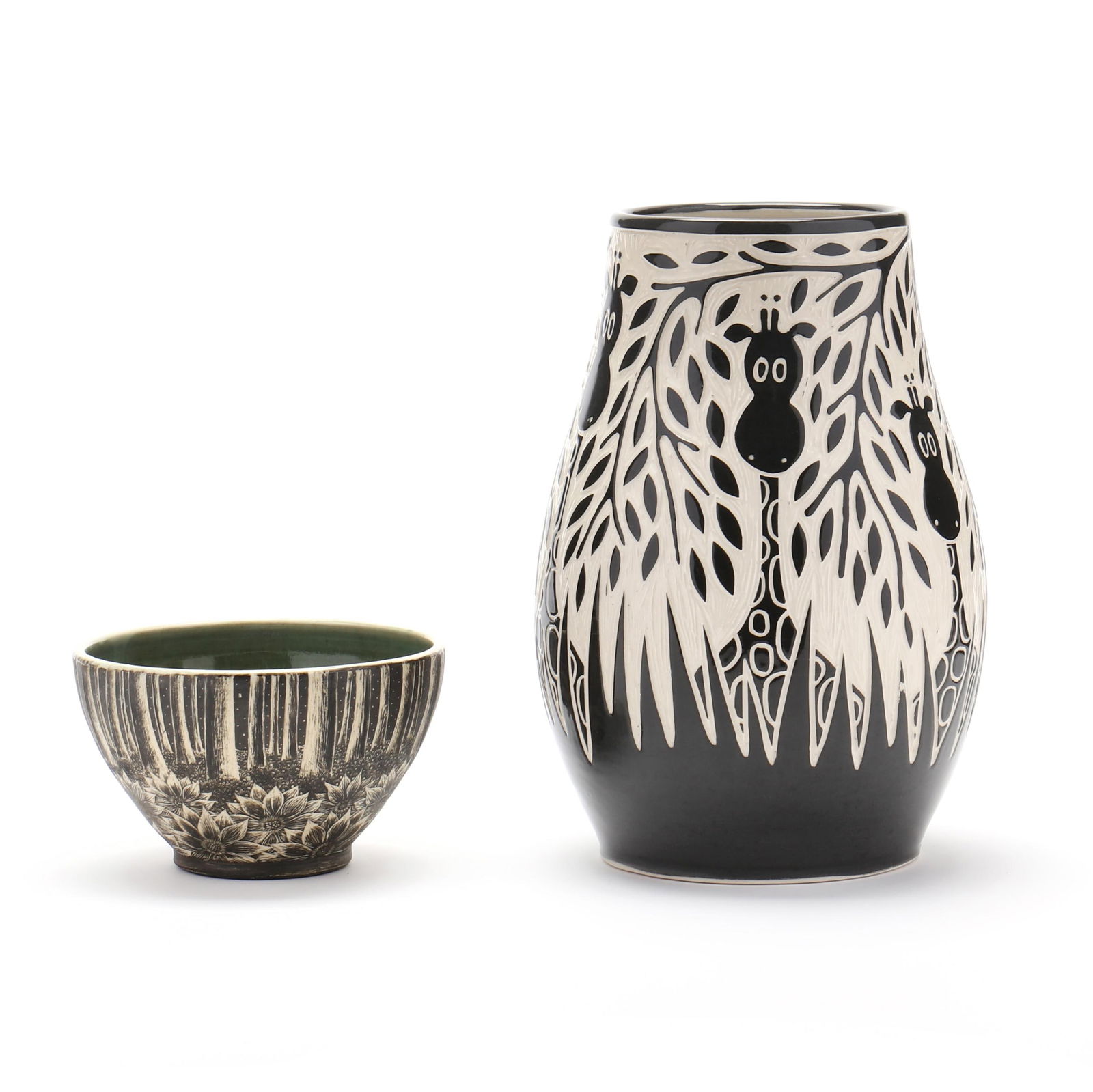 TWO SIGNED CONTEMPORARY SGRAFFITO