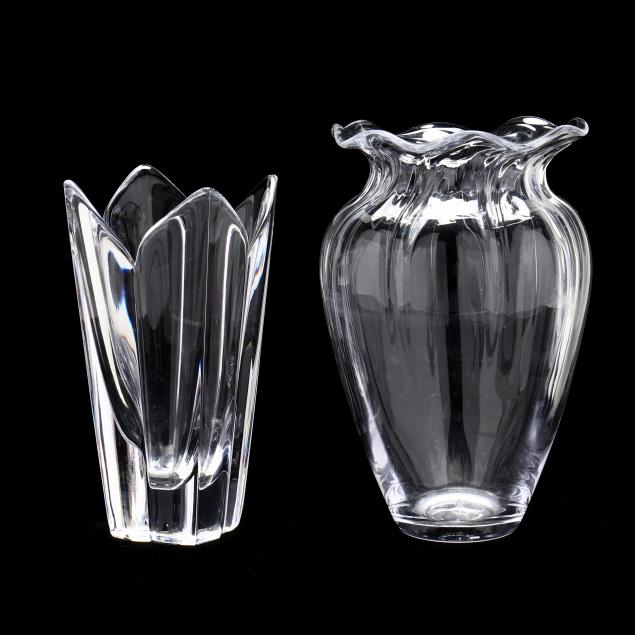 TWO SIGNED CRYSTAL VASES