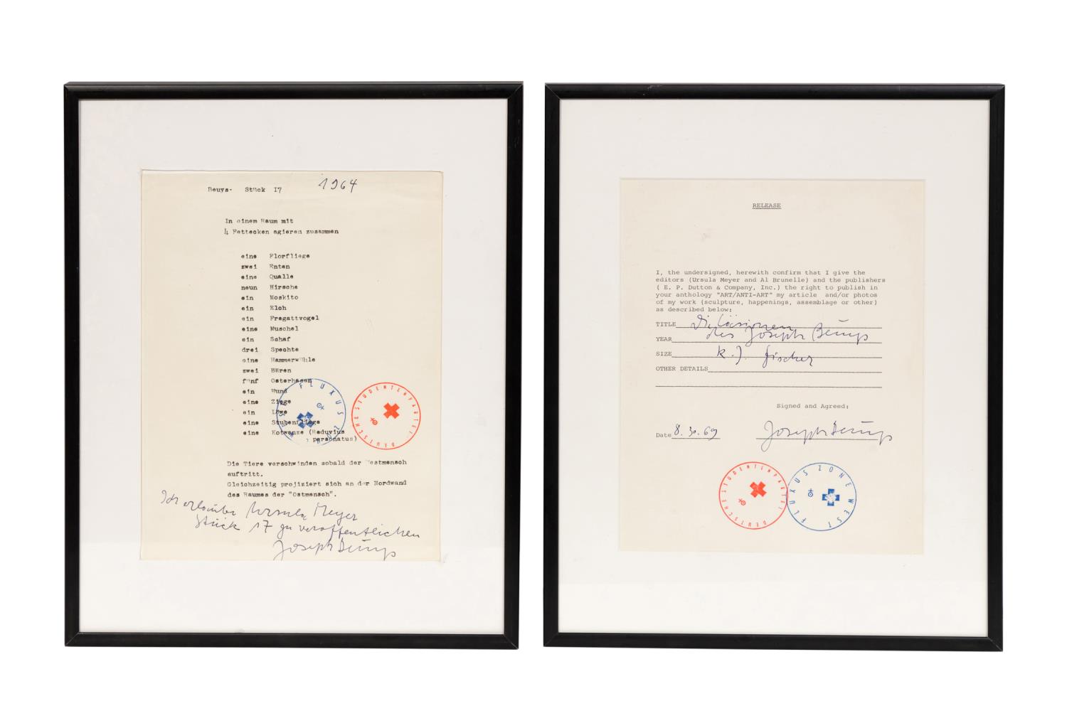 TWO SIGNED JOSEPH BEUY DOCUMENTS,