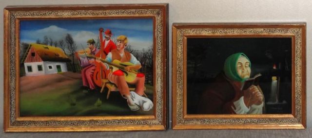 Two Signed Reverse Glass