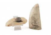 TWO SIGNED SCRIMSHAW WHALE'S T