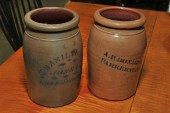 TWO SIGNED STONEWARE CROCKS. B