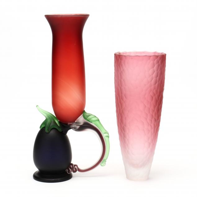 TWO SIGNED STUDIO GLASS VASES,