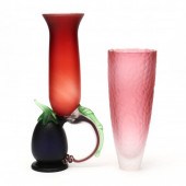 TWO SIGNED STUDIO GLASS VASES,