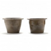 TWO SIGNED TEAGUE MILK CROCKS,