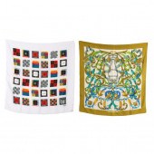TWO SILK FASHION SCARVES, HERM