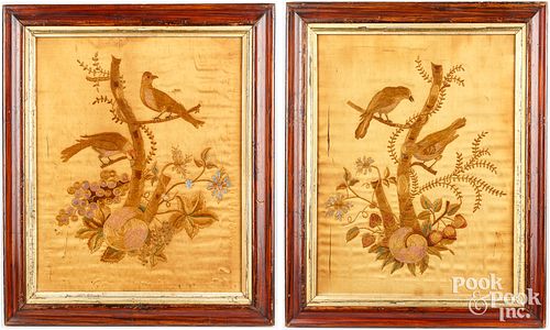 TWO SILK NEEDLEWORKS, 19TH C.Two