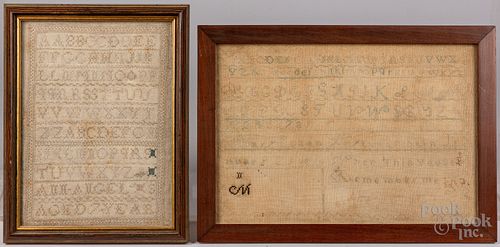 TWO SILK ON LINEN NEEDLEWORK