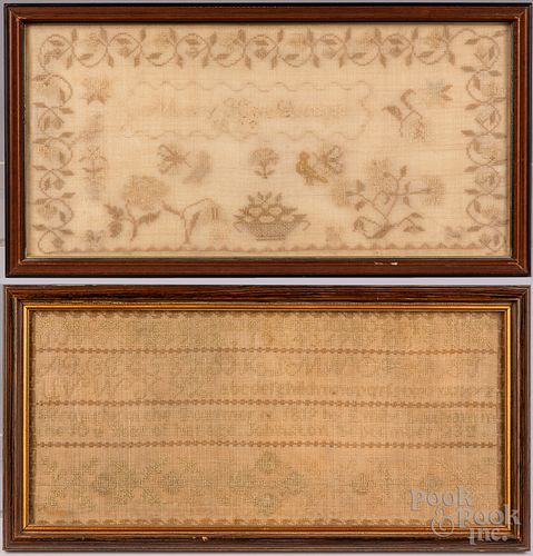 TWO SILK ON LINEN NEEDLEWORK