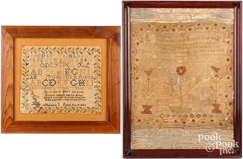 TWO SILK ON LINEN NEEDLEWORK