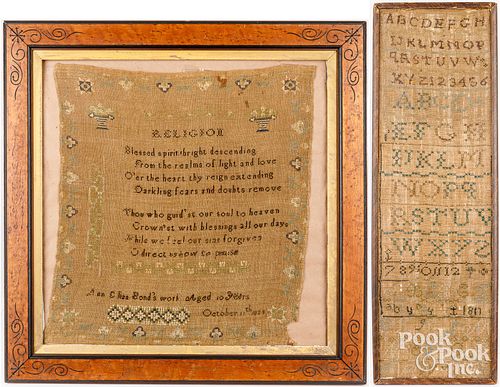 TWO SILK ON LINEN SAMPLERS, 19TH