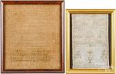 TWO SILK ON LINEN SAMPLERS<br>